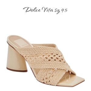 NWT Dolce Vita Patch Macramé Block Heel Sandals - Vanilla Woven, Sz 9.5